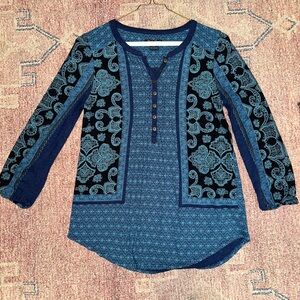 Lucky cotton boho paisley print Henley top size xs